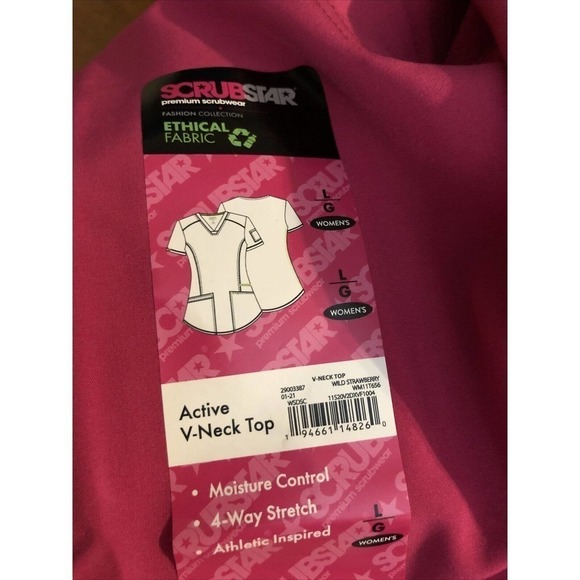 ScrubStar Women’s sz L Wild Raspberry Active V-Neck Nurse Medical Scrub Top NWT - Picture 5 of 7
